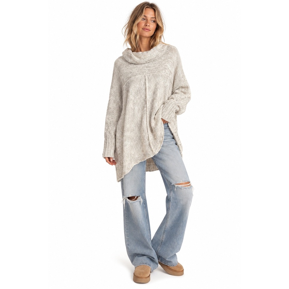 Free People Cream Oversized Slouchy Knit Sweater Small Boho